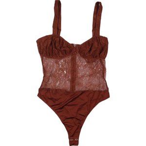 NWT DANIELLE BERNSTEIN LACE THONG BODYSUIT - brown - sz 8